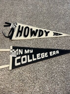 Howdy + In My College Era Black & Cream Pennants - Set of 2